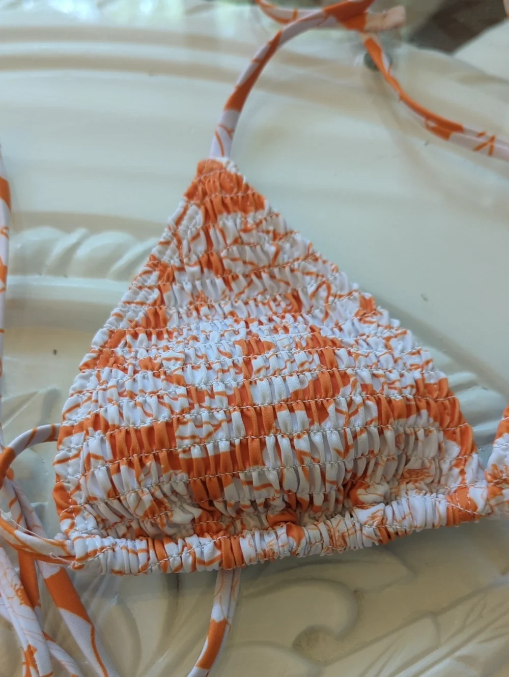 Orange Patterned Bikini Set with Matching Cover-Up Medium